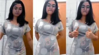 Yola Menggoda Dengan Daster Abu-abu Tanpa Bra, Payudaranya Menggairahkan